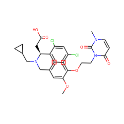 COc1cc(CN(CC2CC2)[C@@H](CC(=O)O)c2ccc(Cl)cc2Cl)ccc1OCCn1c(=O)ccn(C)c1=O ZINC000225138857