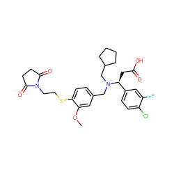 COc1cc(CN(CC2CCCC2)[C@@H](CC(=O)O)c2ccc(Cl)c(F)c2)ccc1SCCN1C(=O)CCC1=O ZINC000207227917