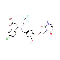 COc1cc(CN(CCC(F)(F)F)[C@@H](CC(=O)O)c2ccc(Cl)cc2)ccc1OCCn1c(=O)ccn(C)c1=O ZINC000225134520