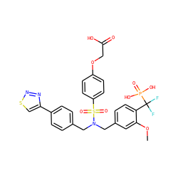 COc1cc(CN(Cc2ccc(-c3csnn3)cc2)S(=O)(=O)c2ccc(OCC(=O)O)cc2)ccc1C(F)(F)P(=O)(O)O ZINC000028527622