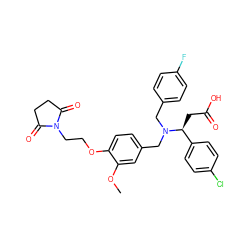 COc1cc(CN(Cc2ccc(F)cc2)[C@@H](CC(=O)O)c2ccc(Cl)cc2)ccc1OCCN1C(=O)CCC1=O ZINC000225131214