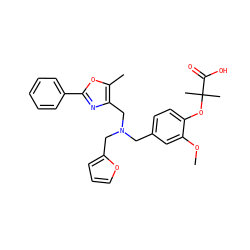 COc1cc(CN(Cc2ccco2)Cc2nc(-c3ccccc3)oc2C)ccc1OC(C)(C)C(=O)O ZINC000095559925