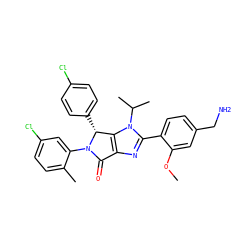 COc1cc(CN)ccc1-c1nc2c(n1C(C)C)[C@@H](c1ccc(Cl)cc1)N(c1cc(Cl)ccc1C)C2=O ZINC000169705483