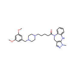 COc1cc(CN2CCN(CCCCC(=O)N3Cc4cnn(C)c4Nc4ccccc43)CC2)cc(OC)c1 ZINC000653696842