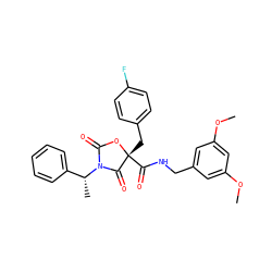 COc1cc(CNC(=O)[C@@]2(Cc3ccc(F)cc3)OC(=O)N([C@H](C)c3ccccc3)C2=O)cc(OC)c1 ZINC000096273452