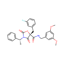 COc1cc(CNC(=O)[C@@]2(Cc3cccc(F)c3)OC(=O)N([C@H](C)c3ccccc3)C2=O)cc(OC)c1 ZINC000096273451
