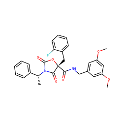 COc1cc(CNC(=O)[C@@]2(Cc3ccccc3F)OC(=O)N([C@H](C)c3ccccc3)C2=O)cc(OC)c1 ZINC000096273450