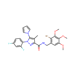 COc1cc(CNC(=O)c2nn(-c3ccc(F)cc3F)c(-n3cccc3)c2C)c(Br)c(OC)c1OC ZINC000049694802
