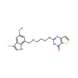 COc1cc(CNCCCNc2nc3ccsc3c(=O)[nH]2)c2[nH]cc(Cl)c2c1 ZINC000004642686