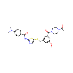 COc1cc(CSc2cnc(NC(=O)c3ccc(N(C)C)cc3)s2)cc(C(=O)N2CCN(C(C)=O)CC2)c1 ZINC000036184856