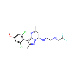 COc1cc(Cl)c(-c2c(C)nn3c(NCCNCC(F)F)cc(C)nc23)c(Cl)c1 ZINC000071405027