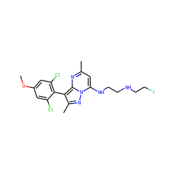 COc1cc(Cl)c(-c2c(C)nn3c(NCCNCCF)cc(C)nc23)c(Cl)c1 ZINC000071341261