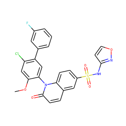 COc1cc(Cl)c(-c2cccc(F)c2)cc1-n1c(=O)ccc2cc(S(=O)(=O)Nc3ccon3)ccc21 ZINC001772612554