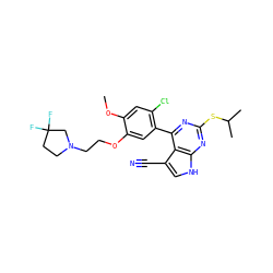 COc1cc(Cl)c(-c2nc(SC(C)C)nc3[nH]cc(C#N)c23)cc1OCCN1CCC(F)(F)C1 ZINC000095576802