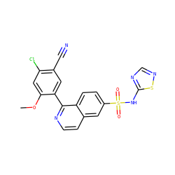 COc1cc(Cl)c(C#N)cc1-c1nccc2cc(S(=O)(=O)Nc3ncns3)ccc12 ZINC000215511933