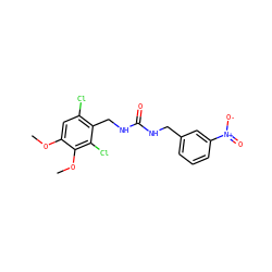 COc1cc(Cl)c(CNC(=O)NCc2cccc([N+](=O)[O-])c2)c(Cl)c1OC ZINC000169328423