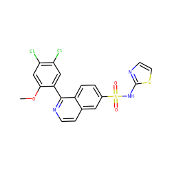 COc1cc(Cl)c(Cl)cc1-c1nccc2cc(S(=O)(=O)Nc3nccs3)ccc12 ZINC000206101597