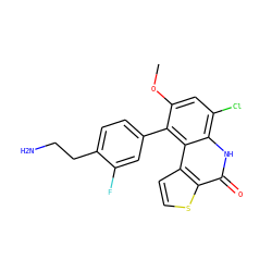 COc1cc(Cl)c2[nH]c(=O)c3sccc3c2c1-c1ccc(CCN)c(F)c1 ZINC000164998852