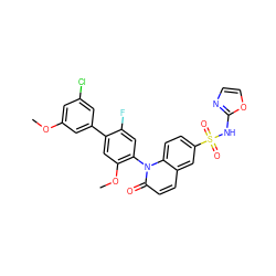 COc1cc(Cl)cc(-c2cc(OC)c(-n3c(=O)ccc4cc(S(=O)(=O)Nc5ncco5)ccc43)cc2F)c1 ZINC001772593090