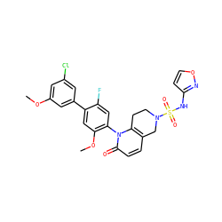 COc1cc(Cl)cc(-c2cc(OC)c(-n3c4c(ccc3=O)CN(S(=O)(=O)Nc3ccon3)CC4)cc2F)c1 ZINC001772621902
