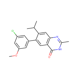 COc1cc(Cl)cc(-c2cc3c(=O)[nH]c(C)nc3cc2C(C)C)c1 ZINC000013679444
