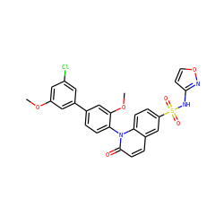 COc1cc(Cl)cc(-c2ccc(-n3c(=O)ccc4cc(S(=O)(=O)Nc5ccon5)ccc43)c(OC)c2)c1 ZINC000221942862