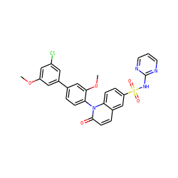 COc1cc(Cl)cc(-c2ccc(-n3c(=O)ccc4cc(S(=O)(=O)Nc5ncccn5)ccc43)c(OC)c2)c1 ZINC001772571266