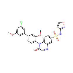 COc1cc(Cl)cc(-c2ccc(-n3c(=O)cnc4cc(S(=O)(=O)Nc5ccon5)ccc43)c(OC)c2)c1 ZINC001772571206