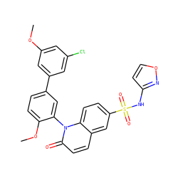 COc1cc(Cl)cc(-c2ccc(OC)c(-n3c(=O)ccc4cc(S(=O)(=O)Nc5ccon5)ccc43)c2)c1 ZINC001772599409