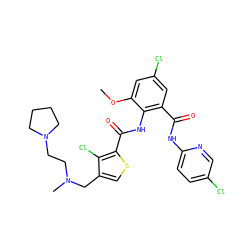 COc1cc(Cl)cc(C(=O)Nc2ccc(Cl)cn2)c1NC(=O)c1scc(CN(C)CCN2CCCC2)c1Cl ZINC000023359241