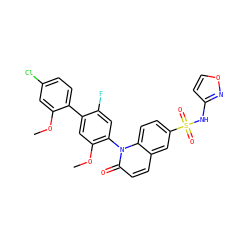 COc1cc(Cl)ccc1-c1cc(OC)c(-n2c(=O)ccc3cc(S(=O)(=O)Nc4ccon4)ccc32)cc1F ZINC001772600931