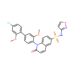 COc1cc(Cl)ccc1-c1ccc(-n2c(=O)ccc3cc(S(=O)(=O)Nc4ccon4)ccc32)c(OC)c1 ZINC001772620385