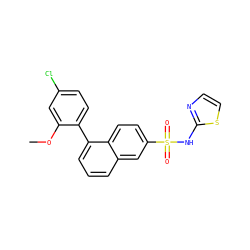 COc1cc(Cl)ccc1-c1cccc2cc(S(=O)(=O)Nc3nccs3)ccc12 ZINC000206131821