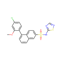 COc1cc(Cl)ccc1-c1cccc2cc(S(=O)(=O)Nc3ncns3)ccc12 ZINC000205782253