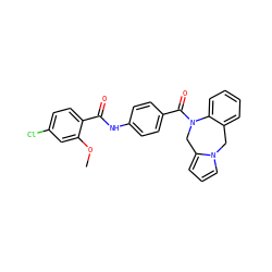 COc1cc(Cl)ccc1C(=O)Nc1ccc(C(=O)N2Cc3cccn3Cc3ccccc32)cc1 ZINC000013780030