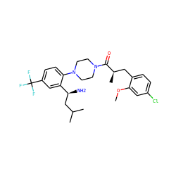 COc1cc(Cl)ccc1C[C@@H](C)C(=O)N1CCN(c2ccc(C(F)(F)F)cc2[C@@H](N)CC(C)C)CC1 ZINC000036285737