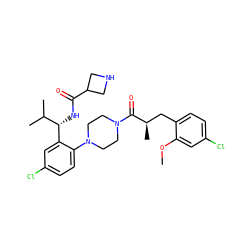 COc1cc(Cl)ccc1C[C@@H](C)C(=O)N1CCN(c2ccc(Cl)cc2[C@@H](NC(=O)C2CNC2)C(C)C)CC1 ZINC000044406672