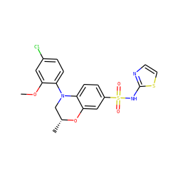 COc1cc(Cl)ccc1N1C[C@@H](C)Oc2cc(S(=O)(=O)Nc3nccs3)ccc21 ZINC000205719642
