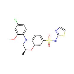 COc1cc(Cl)ccc1N1C[C@H](C)Oc2cc(S(=O)(=O)Nc3nccs3)ccc21 ZINC000213377975