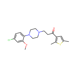 COc1cc(Cl)ccc1N1CCN(CCC(=O)c2cc(C)sc2C)CC1 ZINC000013861785