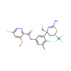 COc1cc(Cl)cnc1C(=O)Nc1cc(C)c(F)c([C@]2(CF)C[C@@H](C(F)(F)F)OC(N)=N2)c1 ZINC000223541092