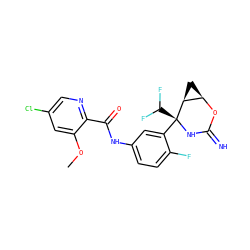 COc1cc(Cl)cnc1C(=O)Nc1ccc(F)c([C@@]2(C(F)F)NC(=N)O[C@@H]3C[C@@H]32)c1 ZINC000473233343