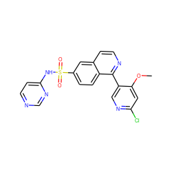 COc1cc(Cl)ncc1-c1nccc2cc(S(=O)(=O)Nc3ccncn3)ccc12 ZINC000206096795