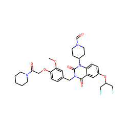 COc1cc(Cn2c(=O)c3cc(OC(CF)CF)ccc3n(C3CCN(C=O)CC3)c2=O)ccc1OCC(=O)N1CCCCC1 ZINC000043207155