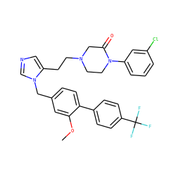COc1cc(Cn2cncc2CCN2CCN(c3cccc(Cl)c3)C(=O)C2)ccc1-c1ccc(C(F)(F)F)cc1 ZINC000052957133