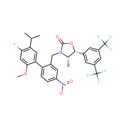 COc1cc(F)c(C(C)C)cc1-c1ccc([N+](=O)[O-])cc1CN1C(=O)O[C@H](c2cc(C(F)(F)F)cc(C(F)(F)F)c2)[C@@H]1C ZINC000082157502
