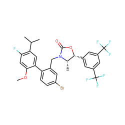 COc1cc(F)c(C(C)C)cc1-c1ccc(Br)cc1CN1C(=O)O[C@H](c2cc(C(F)(F)F)cc(C(F)(F)F)c2)[C@@H]1C ZINC000082164851