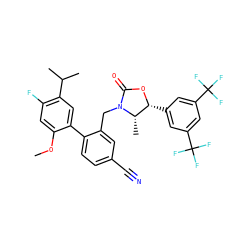 COc1cc(F)c(C(C)C)cc1-c1ccc(C#N)cc1CN1C(=O)O[C@H](c2cc(C(F)(F)F)cc(C(F)(F)F)c2)[C@@H]1C ZINC000082157500