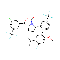 COc1cc(F)c(C(C)C)cc1-c1ccc(C(F)(F)F)cc1[C@@H]1CC[C@H]2[C@@H](c3cc(Cl)cc(C(F)(F)F)c3)OC(=O)N12 ZINC000169709058