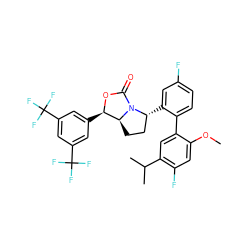 COc1cc(F)c(C(C)C)cc1-c1ccc(F)cc1[C@@H]1CC[C@H]2[C@@H](c3cc(C(F)(F)F)cc(C(F)(F)F)c3)OC(=O)N12 ZINC000169709063